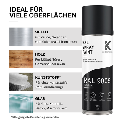 Kenzopaints RAL 9005 Tiefschwarz Spraydose 400ml Matt