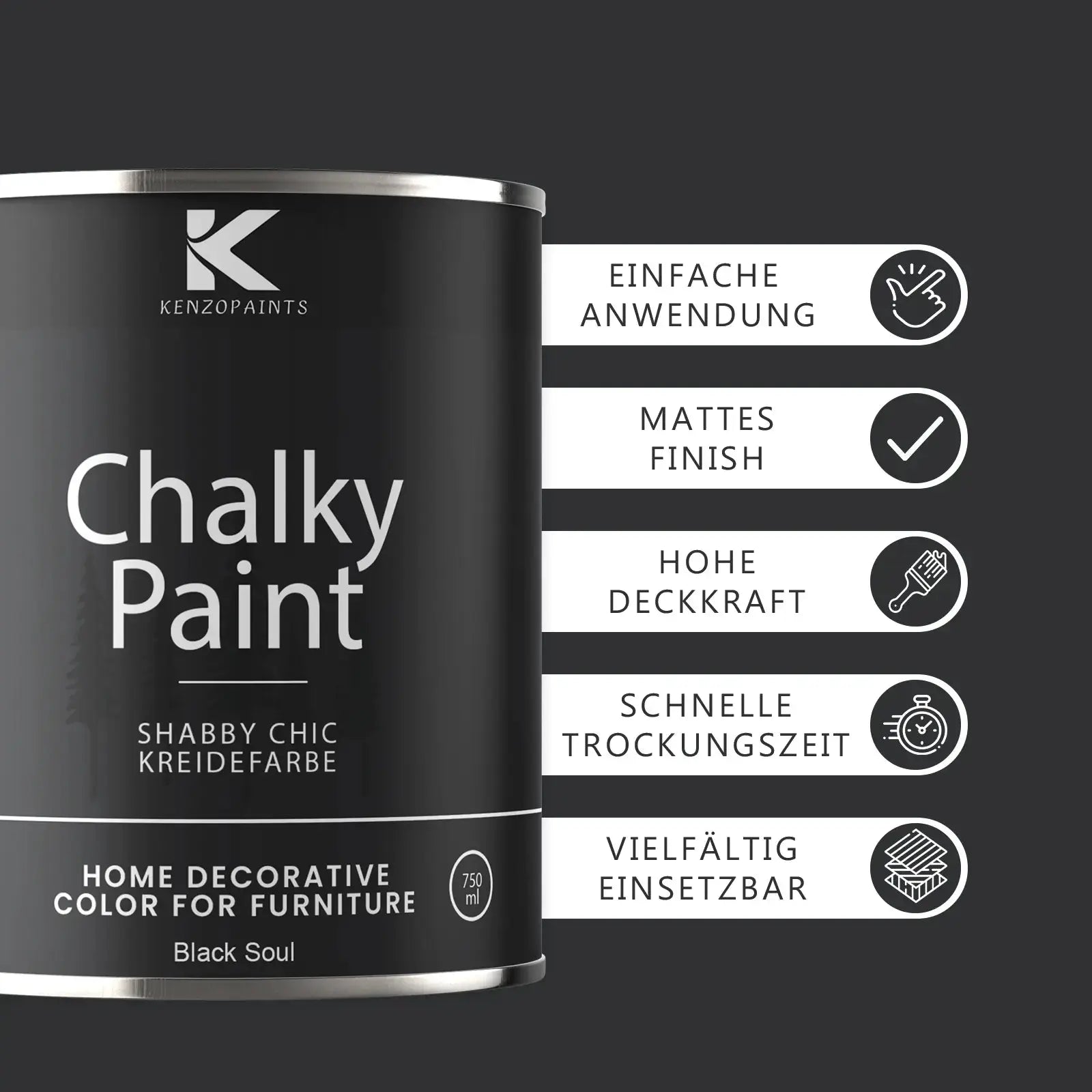 Kenzopaints Chalky Paint - Black Soul