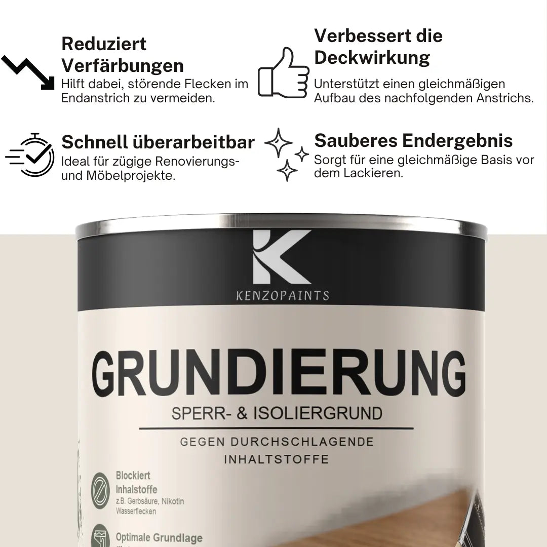 Kenzopaints Grundierung Sperrgrund Isoliergrund für Holz, MDF & Möbel Kenzopaints