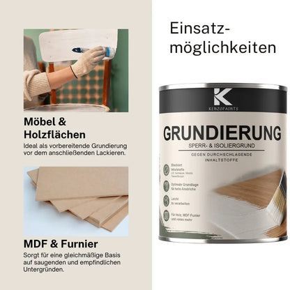 Kenzopaints Grundierung Sperrgrund Isoliergrund für Holz, MDF & Möbel Kenzopaints