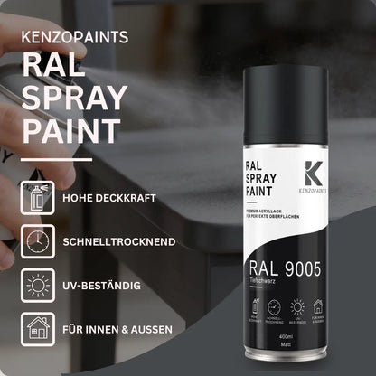 Kenzopaints RAL 9005 Tiefschwarz Spraydose 400ml Matt Kenzopaints