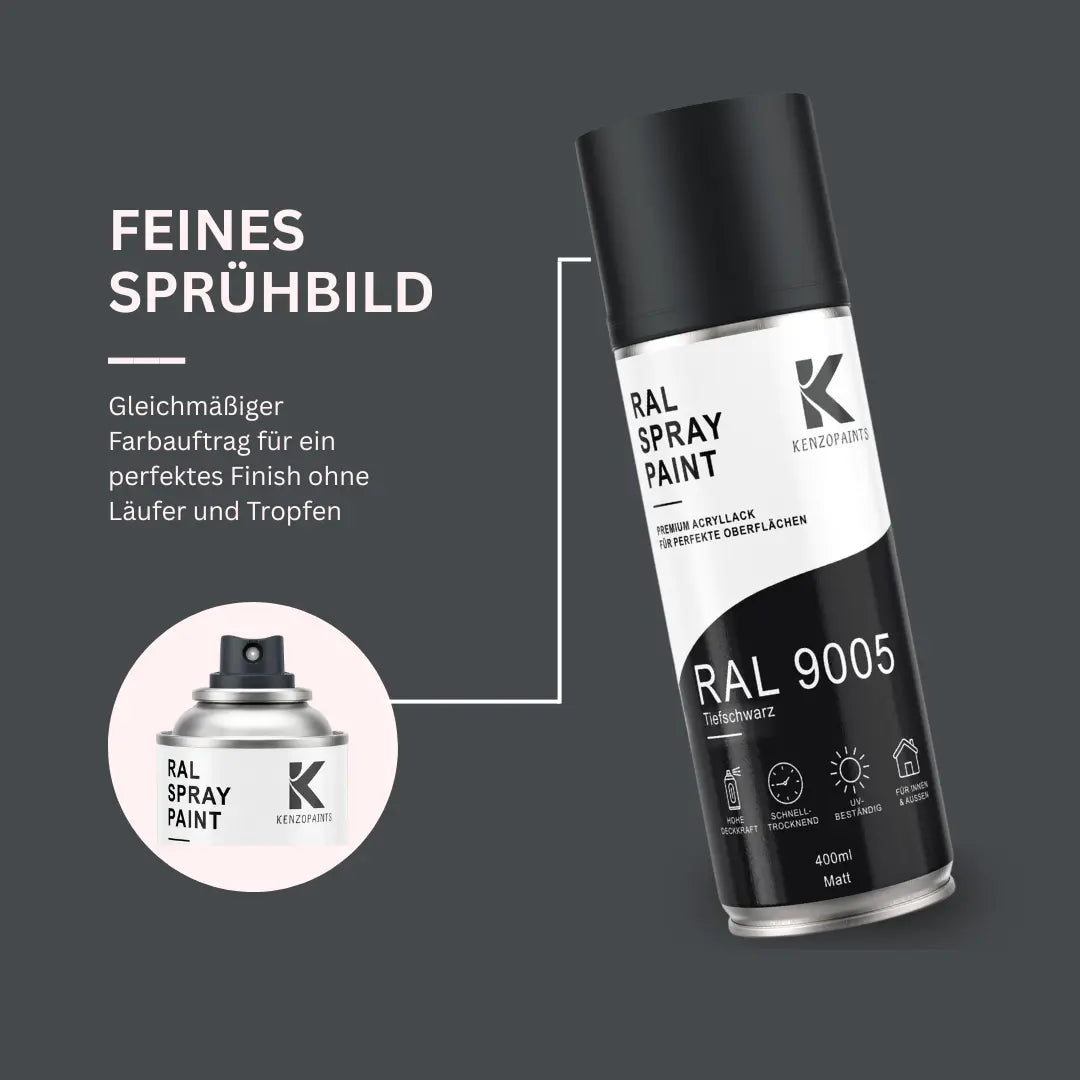 Kenzopaints RAL 9005 Tiefschwarz Spraydose 400ml Matt Kenzopaints