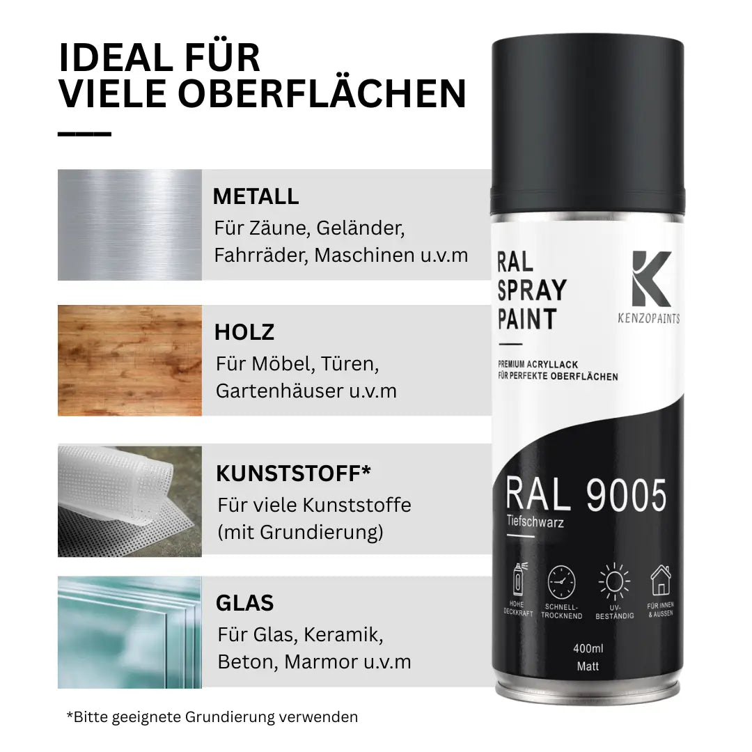 Kenzopaints RAL 9005 Tiefschwarz Spraydose 400ml Matt Kenzopaints