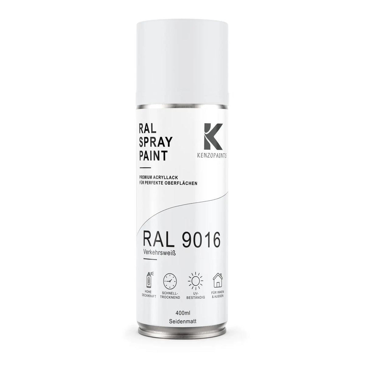 Kenzopaints RAL 9016 Verkehrsweiß Spraydose 400ml Seidenmatt Kenzopaints