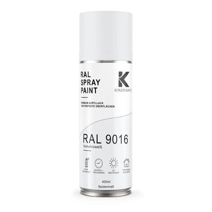 Kenzopaints RAL 9016 Verkehrsweiß Spraydose 400ml Seidenmatt Kenzopaints