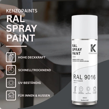 Kenzopaints RAL 9016 Verkehrsweiß Spraydose 400ml Seidenmatt Kenzopaints