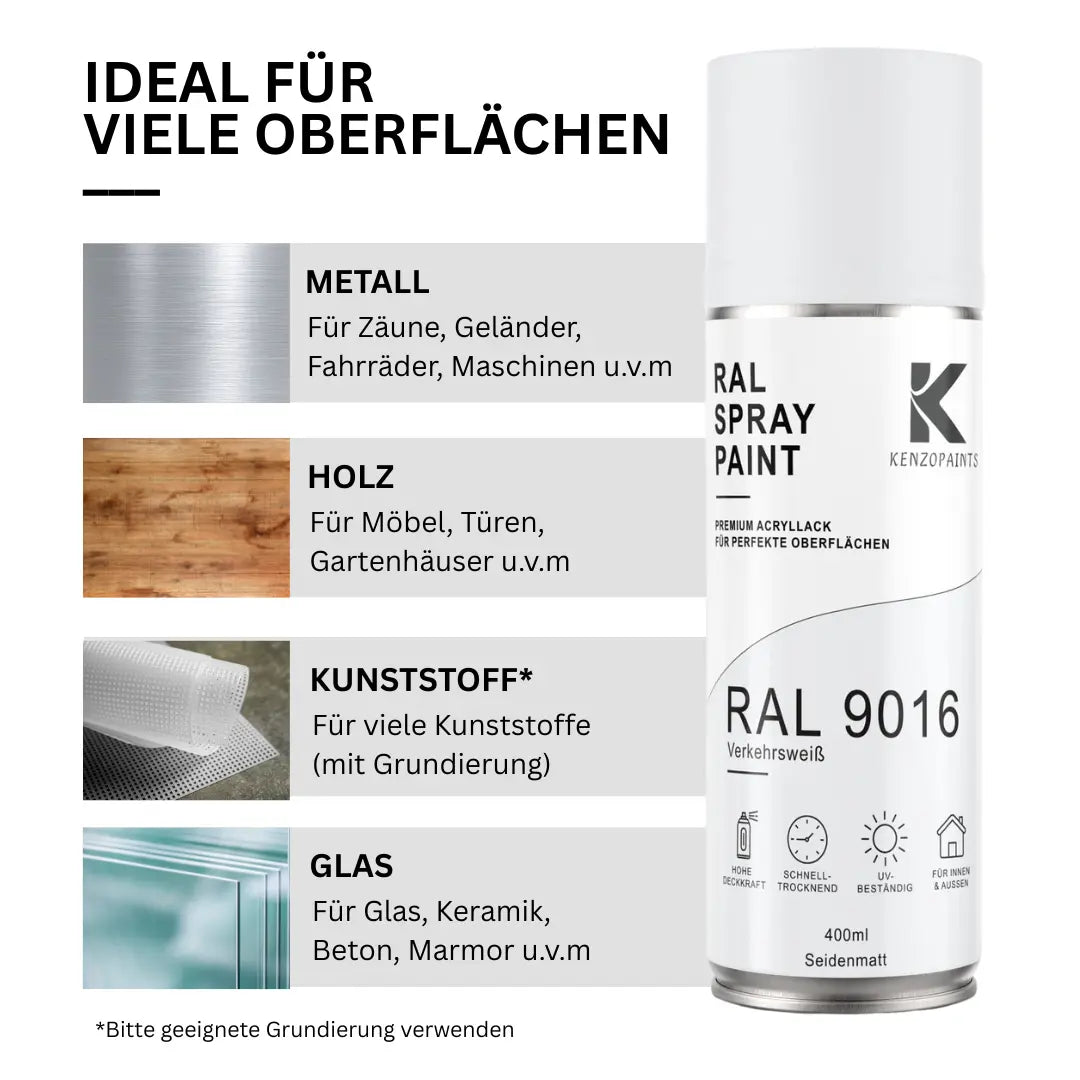 Kenzopaints RAL 9016 Verkehrsweiß Spraydose 400ml Seidenmatt Kenzopaints