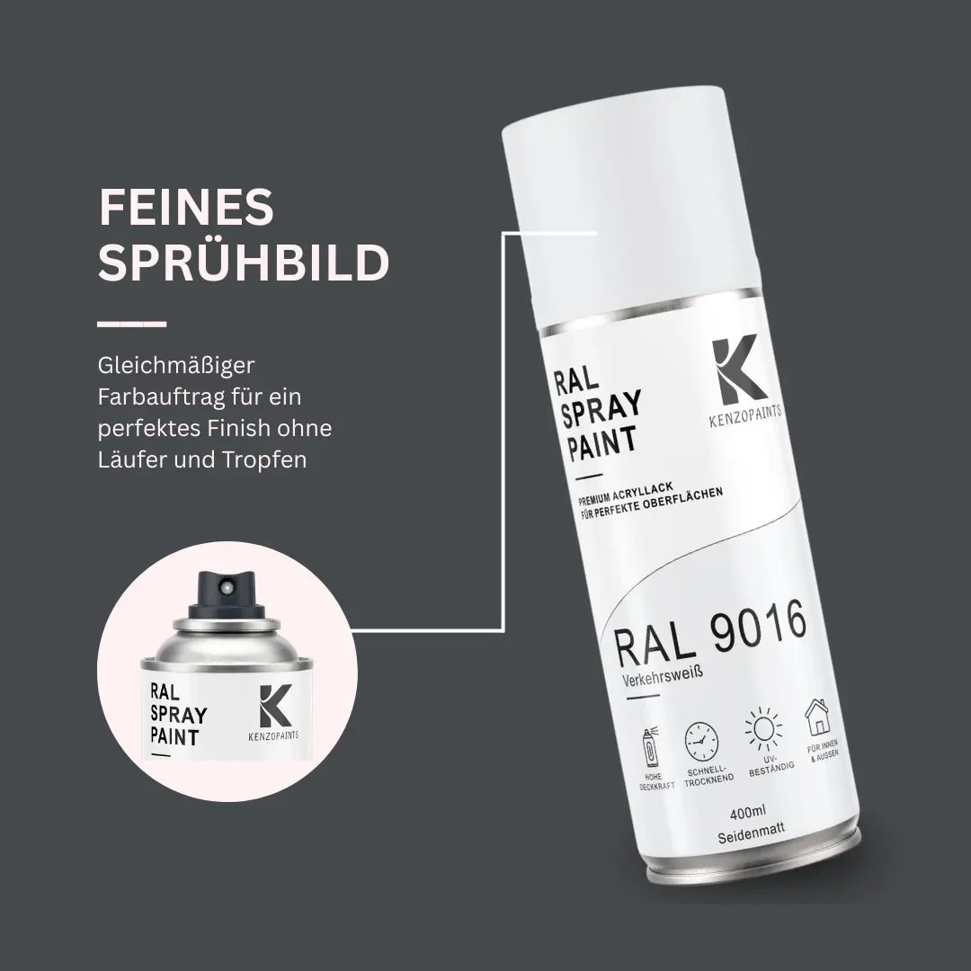 Kenzopaints RAL 9016 Verkehrsweiß Spraydose 400ml Seidenmatt Kenzopaints