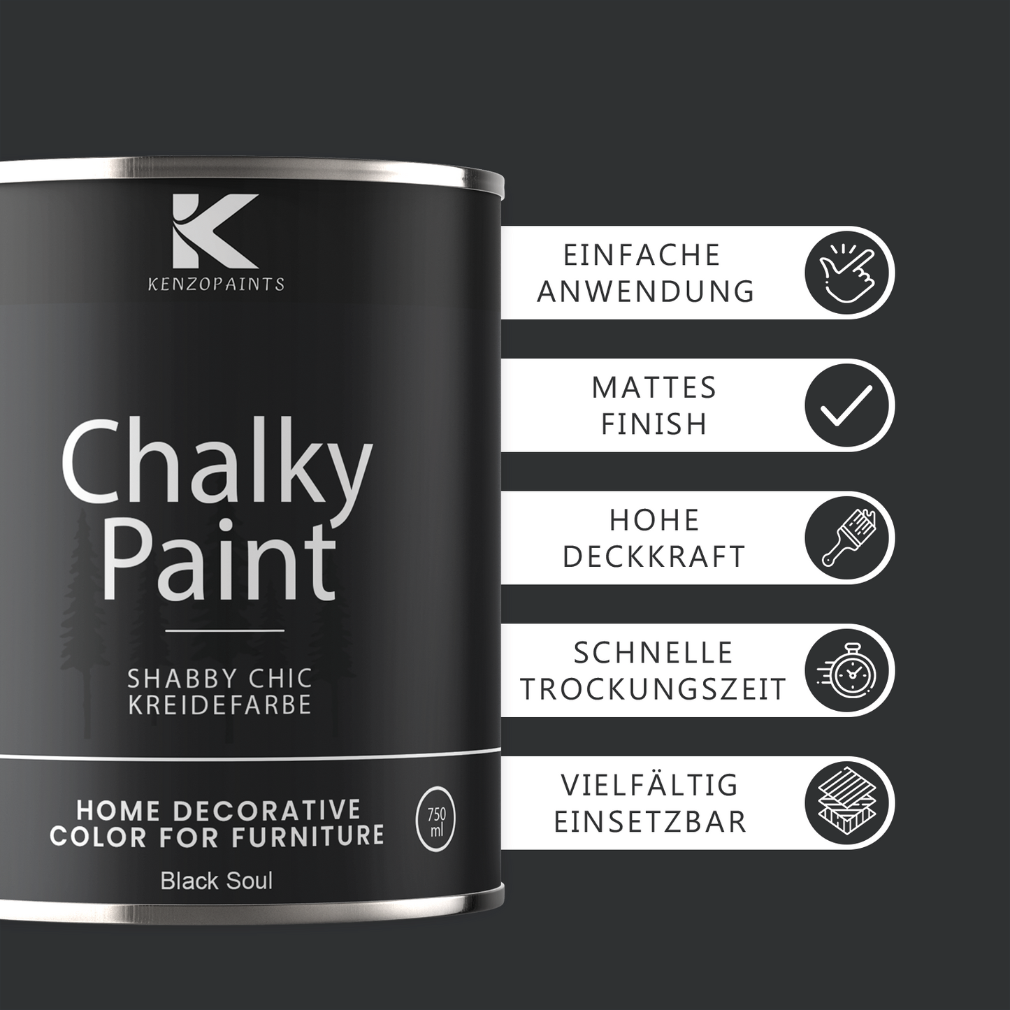 Kenzopaints Chalky Paint - Black Soul