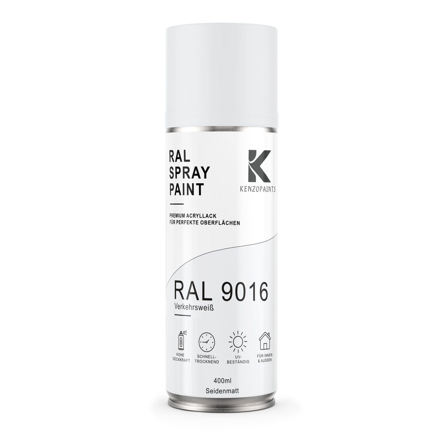 Kenzopaints RAL 9016 Verkehrsweiß Spraydose 400ml Seidenmatt