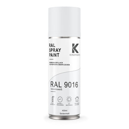 Kenzopaints RAL 9016 Verkehrsweiß Spraydose 400ml Seidenmatt